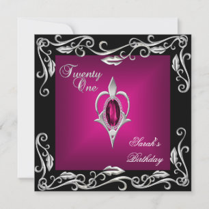 Invitation 21e fête d'anniversaire Black Bright Deep Pink 4a
