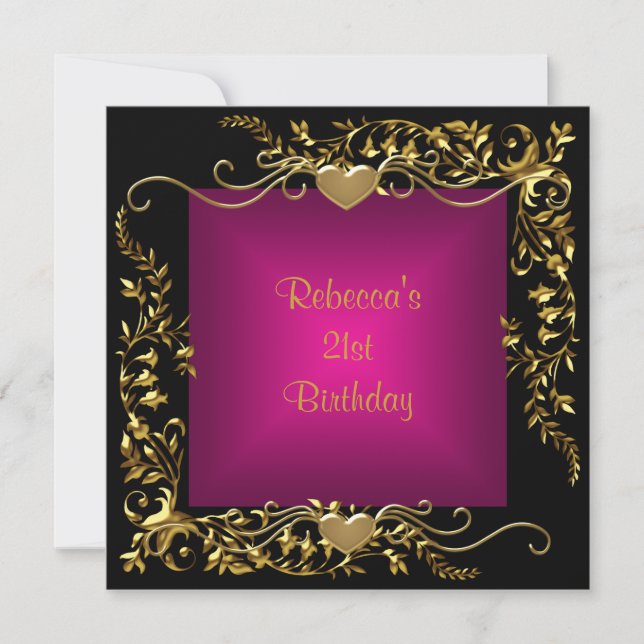 Invitation 21e fête d'anniversaire Black Bright Deep Pink Gol (Devant)