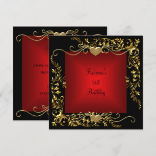 Invitation 21e fête d'anniversaire Black Bright Deep Red Gold