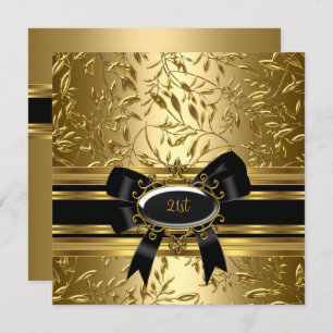 Invitation 21e fête d'anniversaire Black Gold Floral 2