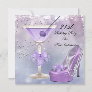 Invitation 21e fête d'anniversaire blanc Lilac Martini violet