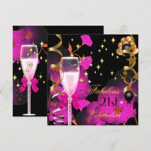 Invitation 21e fête d'anniversaire Champagne Gold Pin Célébra