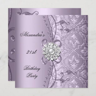 Invitation 21e fête d'anniversaire Damask Lilac Jewel Image