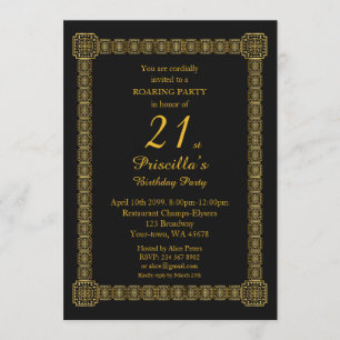 Invitation 21e,Fête d'anniversaire,Gastby Style,Black Gold v3
