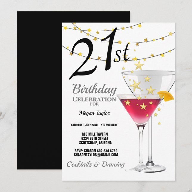 Invitation 21e fête d'anniversaire, Martini Lunettes Parties  (Devant / Derrière)
