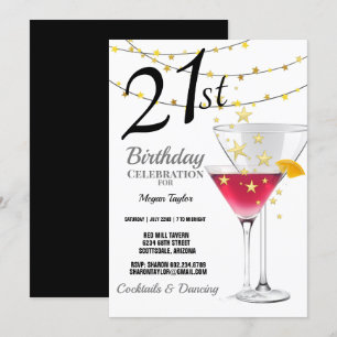 Invitation 21e fête d'anniversaire, Martini Lunettes Parties 