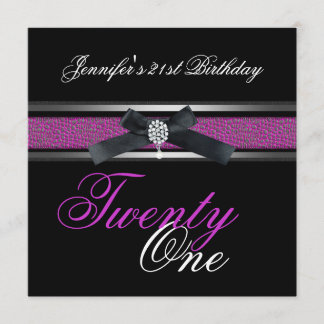 Invitation 21e fête d'anniversaire Noir violet rose argent