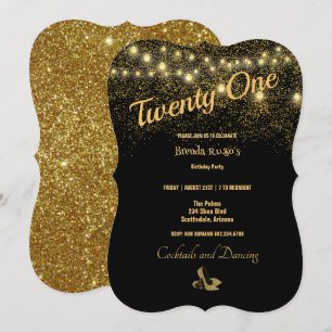 Invitation 21e fête d'anniversaire Parties scintillant d'or S