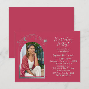 Invitation 21e fête d'anniversaire Photo céleste Magenta Arge