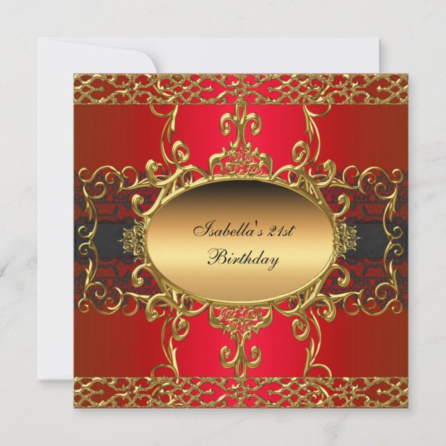 Invitation 21e fête d'anniversaire Riche Noir Rouge Or Flouri (Devant)