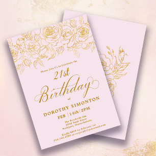 Invitation 21e fête d'anniversaire Rose d'or Floral Blush ros