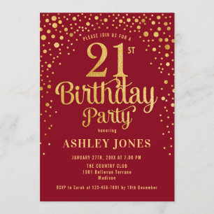 Invitation 21e fête d'anniversaire - Rouge & Or