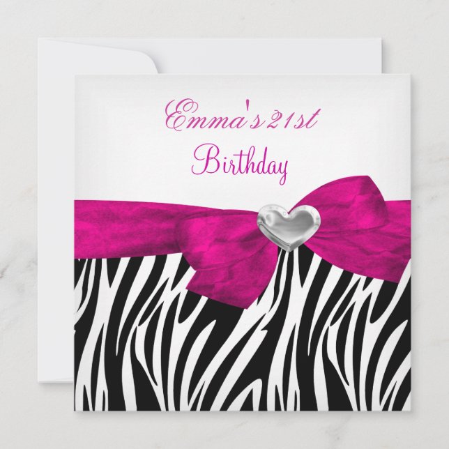 Invitation 21e fête d'anniversaire Silver Pink Black Leopard  (Devant)