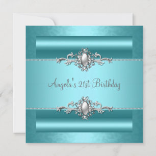 Invitation 21e fête d'anniversaire Turquoise Blue Silver Pear