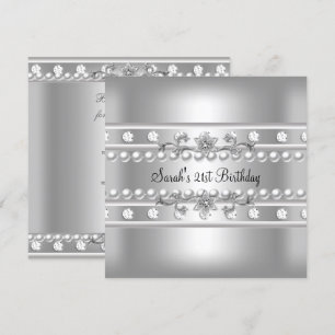 Invitation 21e fête d'anniversaire White Pearl Diamond Argent