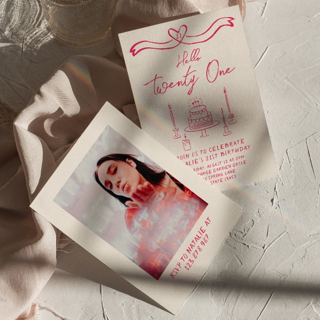 Invitation 21e gâteau Doddle Bonjour Vingt et un photo Annive (Créateur téléchargé)