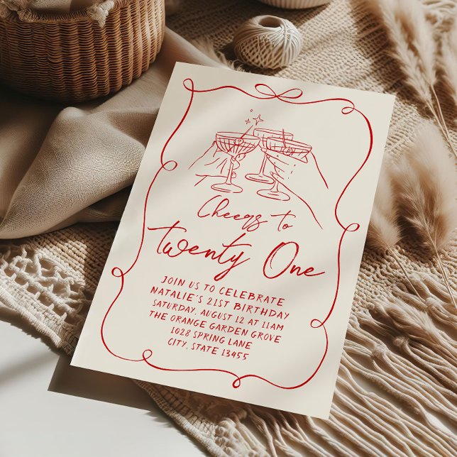 Invitation 21E Main Tiré Bow Cheers À Vingt Et Un Anniversair (Créateur téléchargé)