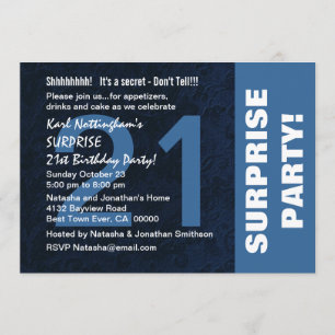 Invitation 21e SURPRISE Anniversaire Fête Moderne de minuit B