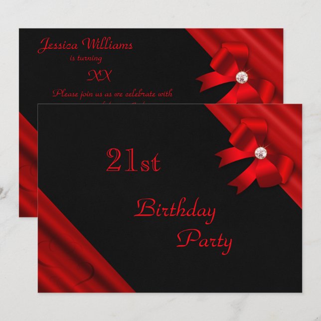 Invitation 21ème anniversaire d'arc orné de bijoux rouge (Devant / Derrière)