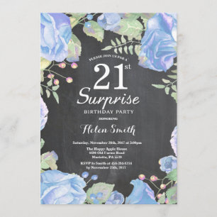 Invitation 21ème anniversaire de surprise florale bleue