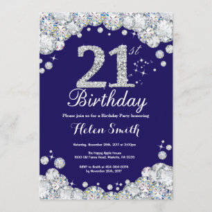 Invitation 21ème Bleu marine d'anniversaire et diamant