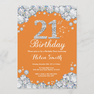 Invitation 21ème Diamant orange et argenté d'anniversaire