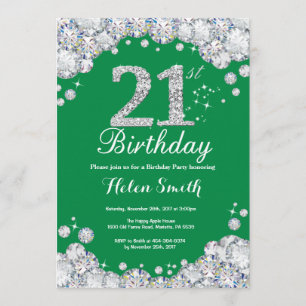 Invitation 21ème Diamant vert et argenté d'anniversaire