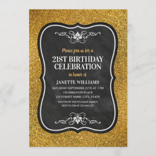 Invitation 21ème fête d'anniversaire d'adulte d'or de