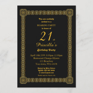 Invitation 21ème, fête d'anniversaire, style de Gastby, noir