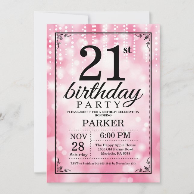 Invitation 21ème Parties scintillantes de rose d'invitation (Devant)