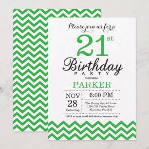 Invitation 21ème Vert Chevron d'invitation d'anniversaire