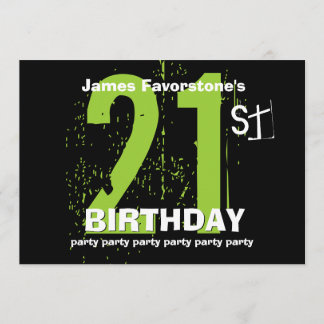 Invitation 21ème W1797 vert et noir de fête d'anniversaire