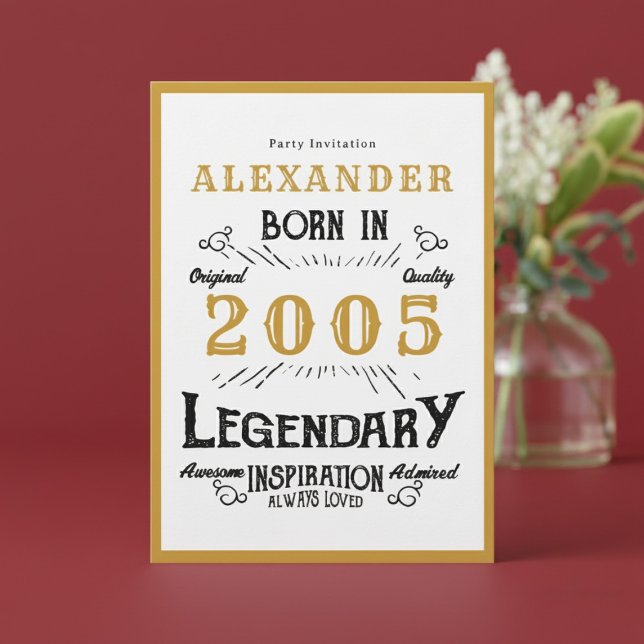 Invitation 21st Birthday Born 2005 White Gold Legend (Born 2005 birthday invitation.)