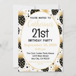 Invitation 21st Birthday Invitation, Gold & Black Strawberry