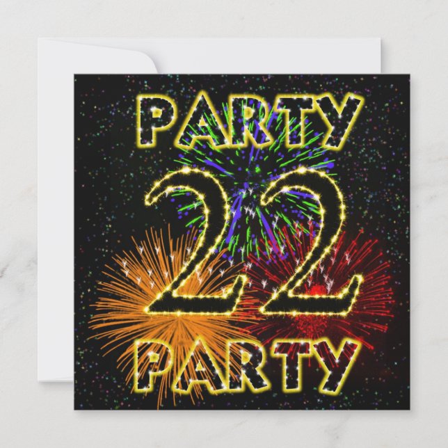 Invitation 22e anniversaire avec feu d'artifice (Devant)