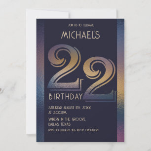 Invitation 22ème anniversaire moderne violet foncé et or
