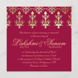 Invitation 232 Mariage Indien Inviter Damask Gold Vin d'autom
