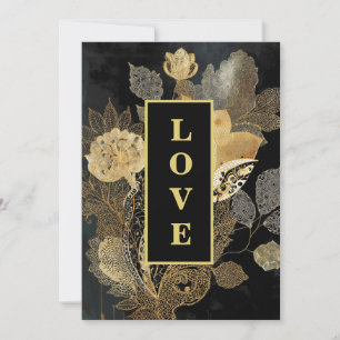 Invitation *~ 23 RSVP AR26 QR Gold Lace LOVE Vintage Wedding