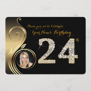 Invitation 24,Invitation d'anniversaire,Numéro Diamant,Photo 
