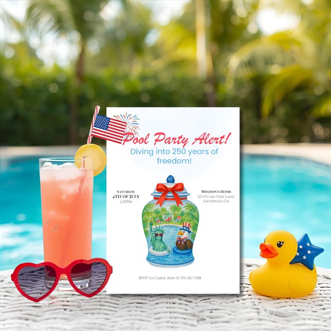 Invitation 250 ans anniversaire Ginger Jar Pool Party (250 years Anniversary Ginger Jar Pool Party Invitation)