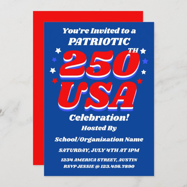 Invitation 250 USA Celebration Editable Patriotic Invite (Devant / Derrière)
