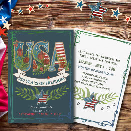 Invitation 250 Years of Freedom Elegant Patriotic Blue