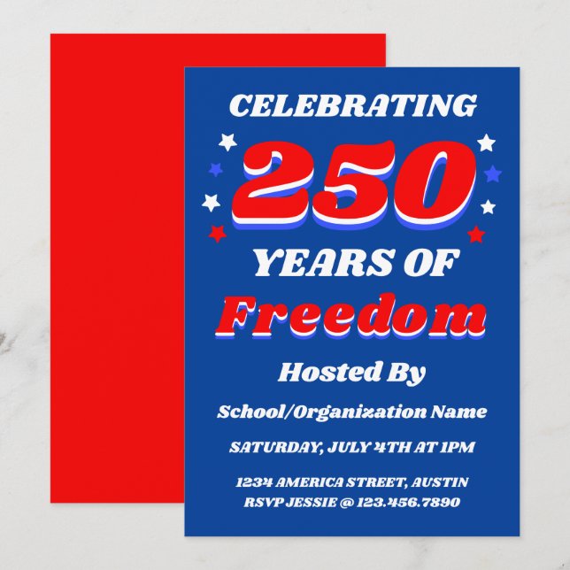 Invitation 250 Years USA Editable Personalized Patriotic (Devant / Derrière)