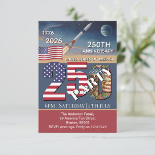 Invitation 250e anniversaire États-Unis, drapeau américain /