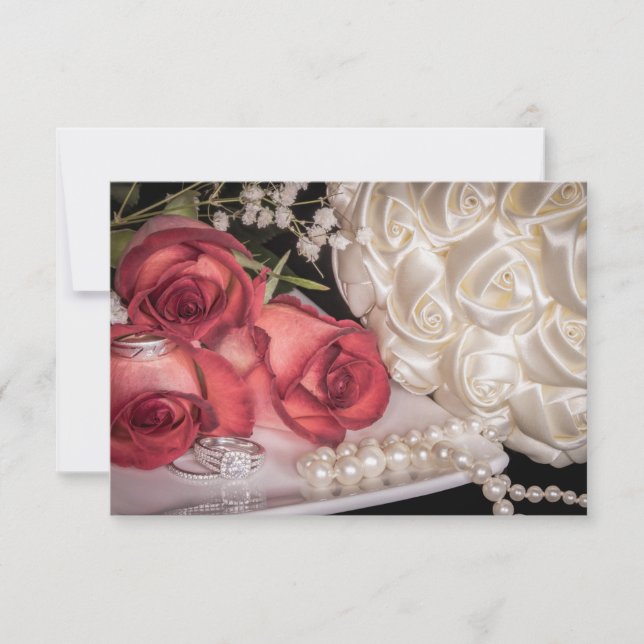 Invitation 2586-Roses de mariage avec anneaux, perles (Devant)
