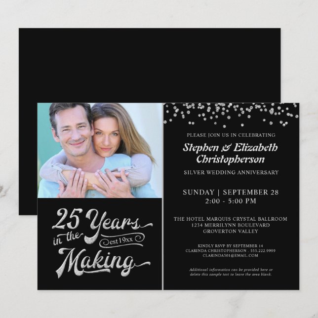 Invitation 25e anniversaire 25 ans dans la Confetti (Devant / Derrière)