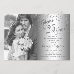 Invitation 25e anniversaire avec photo - argent diamant