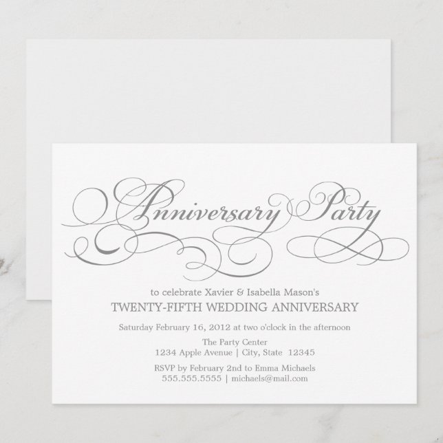 Invitation 25e anniversaire | Blanc/Argent (Devant / Derrière)