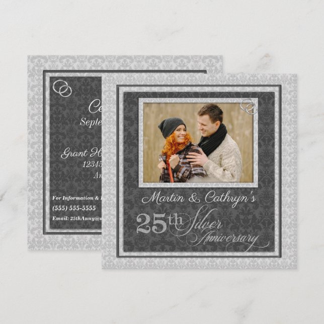 Invitation 25e anniversaire d'argent avec photo à Damas (Devant / Derrière)
