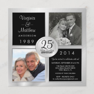 Invitation 25e anniversaire d'argent avec photos du passé et 